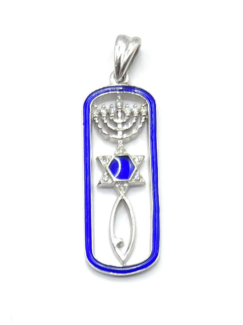 14k Gold & Diamond With Blue Enamel Messianic "Grafted In" Necklace